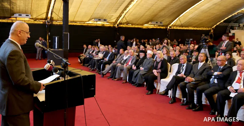 Palestinian Prime Minister, Rami Hamdallah, attends Third International Conference of prisoners, in the West Bank city of Ramallah, on March 15, 2017. Photo by Prime Minister Office