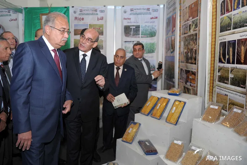 Egyptian Prime Minister Ismail Sharif attends Cairo International exposition, in Cairo, Egypt, on March 15, 2017. Photo by Stringer