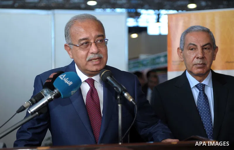 Egyptian Prime Minister Ismail Sharif attends Cairo International exposition, in Cairo, Egypt, on March 15, 2017. Photo by Stringer