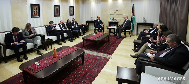 Palestinian Prime Minister Rami Hamdallah meets with Italian Foreign Minister Angelino Alfano, in the West Bank city of Ramallah on March 15, 2017. Photo by Prime Minister Office