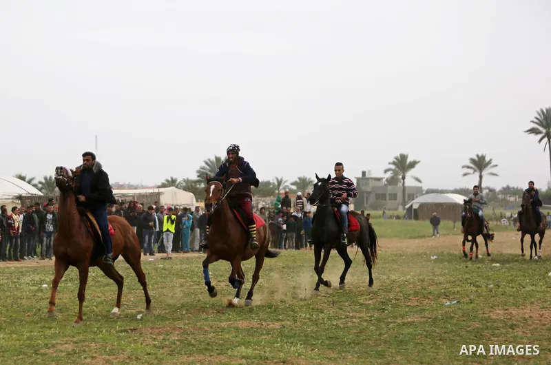 Palestinians ride horses during a heritage festival in Zawayda in the central Gaza Strip March 17, 2017. Photo by Ashraf Amra
