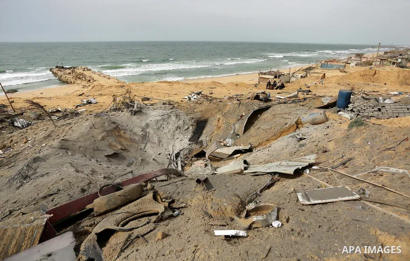 A view shows the scene of what Gaza police said was an Israeli air strike in Beit Lahia in the northern of Gaza Strip, on March 18, 2017. A rocket fired by Palestinians in the Gaza Strip slammed into southern Israel on M...