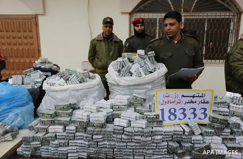 Palestinian anti-drug police participate in a conference drug damage in Gaza City on March 19, 2017. Destroying the collected drugs was part of a new campaign by Hamas-run police to combat the usage of drugs and Tramadol...