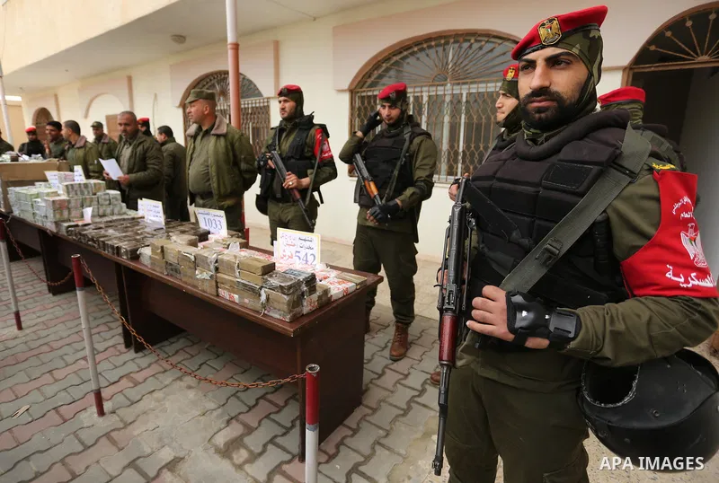 Palestinian anti-drug police participate in a conference drug damage in Gaza City on March 19, 2017. Destroying the collected drugs was part of a new campaign by Hamas-run police to combat the usage of drugs and Tramadol...