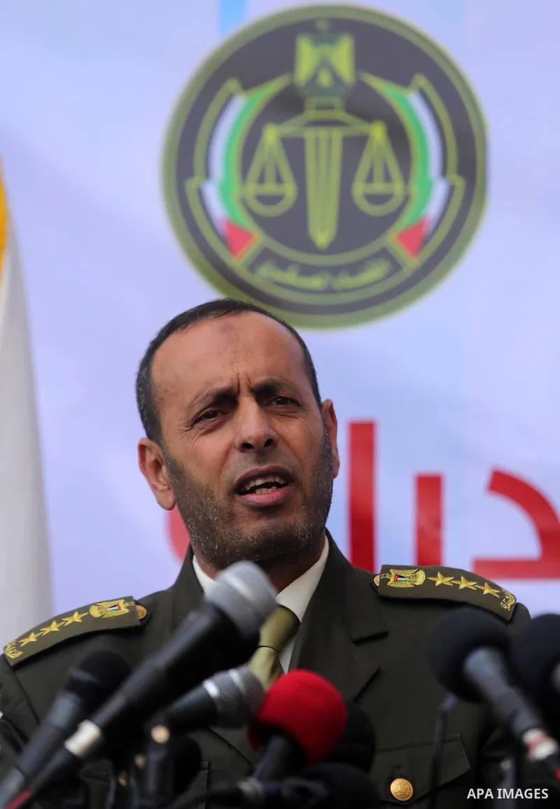 Brigadier General, Naser Soliman, speak during a conference drug damage in Gaza City on March 19, 2017. Destroying the collected drugs was part of a new campaign by Hamas-run police to combat the usage of drugs and Trama...