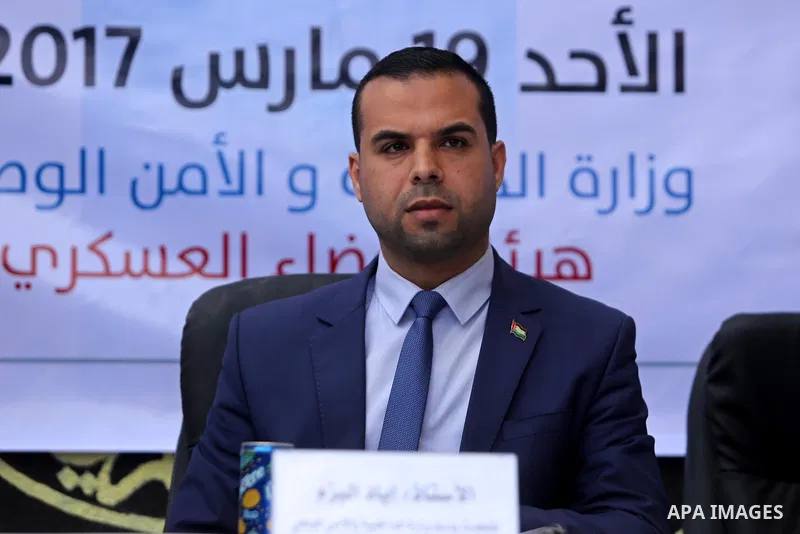 Eyad al-Bozm, the spokesman of the Palestinian Ministry of the Interior, speak during a conference drug damage in Gaza City on March 19, 2017. Destroying the collected drugs was part of a new campaign by Hamas-run police...