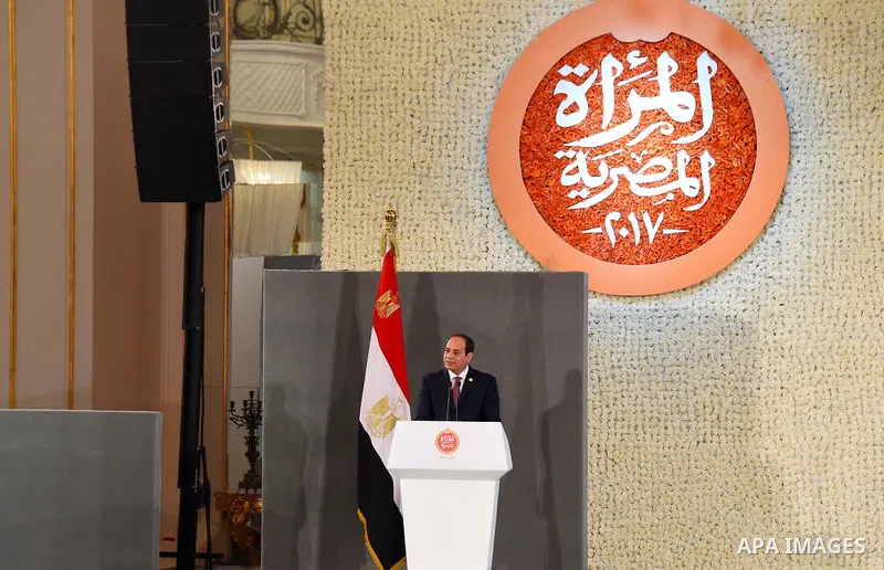 Egyptian President Abdel Fattah al-Sisi takes part in a celebration of the Egyptian Women's Day in Cairo, Egypt, on March 21, 2017. Photo by Egyptian President Office