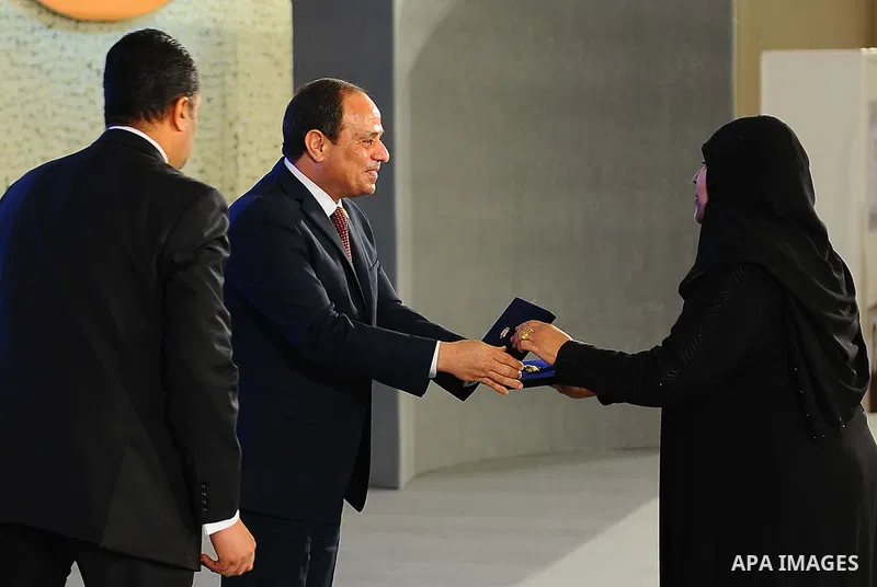 Egyptian President Abdel Fattah al-Sisi takes part in a celebration of the Egyptian Women's Day in Cairo, Egypt, on March 21, 2017. Photo by Egyptian President Office