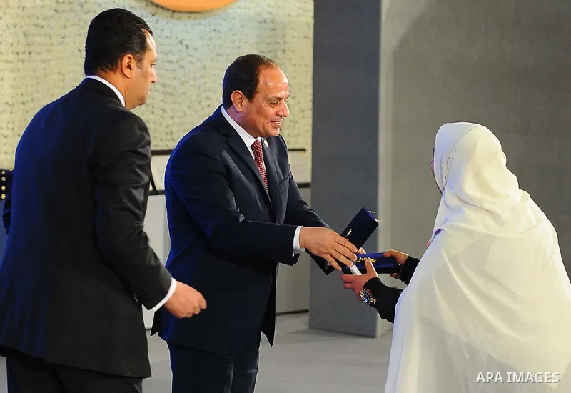 Egyptian President Abdel Fattah al-Sisi takes part in a celebration of the Egyptian Women's Day in Cairo, Egypt, on March 21, 2017. Photo by Egyptian President Office