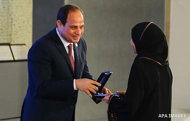 Egyptian President Abdel Fattah al-Sisi takes part in a celebration of the Egyptian Women's Day in Cairo, Egypt, on March 21, 2017. Photo by Egyptian President Office