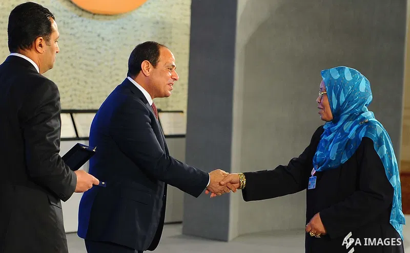 Egyptian President Abdel Fattah al-Sisi takes part in a celebration of the Egyptian Women's Day in Cairo, Egypt, on March 21, 2017. Photo by Egyptian President Office