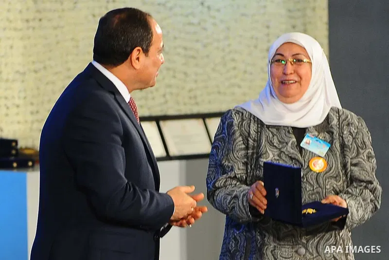 Egyptian President Abdel Fattah al-Sisi takes part in a celebration of the Egyptian Women's Day in Cairo, Egypt, on March 21, 2017. Photo by Egyptian President Office