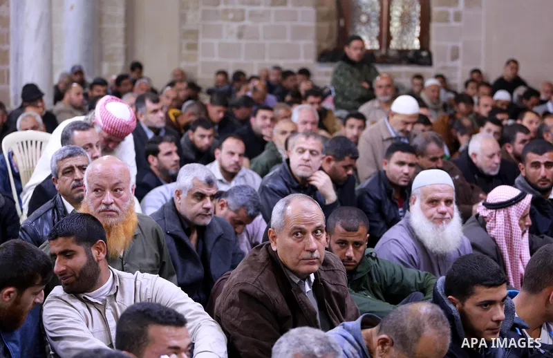 Palestinians pray at the mosque during the funeral of Hamas official, Mazen Faqha who was freed by Israel in a 2011 prisoner swap in Gaza City March 25, 2017. Faqha was released along with more than 1,000 other Palestini...