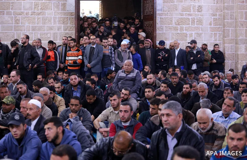 Palestinians pray at the mosque during the funeral of Hamas official, Mazen Faqha who was freed by Israel in a 2011 prisoner swap in Gaza City March 25, 2017. Faqha was released along with more than 1,000 other Palestini...