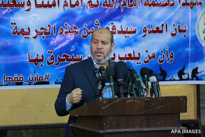 Senior political leader of the Islamist movement Khalil al-Hayah speaks during the funeral of Hamas official, Mazen Faqha who was freed by Israel in a 2011 prisoner swap in Gaza City March 25, 2017. Faqha was released al...