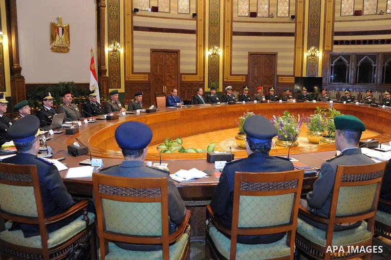Egyptian President Abdel Fattah al-Sisi meets with members of the armed forces, in Cairo, Egypt, on March 25, 2017. Photo by Egyptian President Office