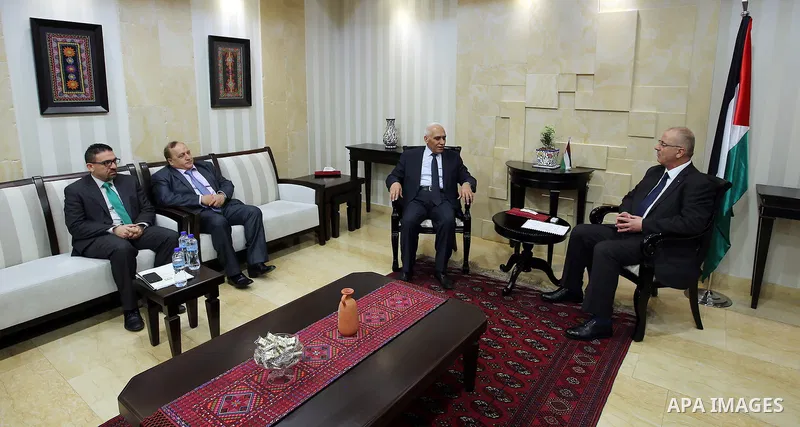 Palestinian Prime Minister Rami Hamdallah receives investigation report about the events that took place in front of the "court complex" in Al-Bireh and Bethlehem, in the West Bank city of Ramallah, on March 27, 2017. Ph...