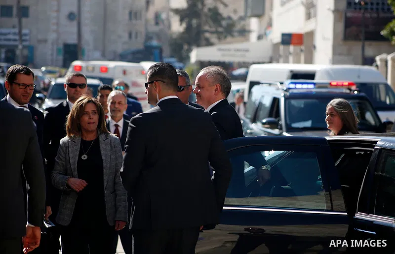 Slovakia's President Andrej Kiska visits the Church of the Nativity in the West Bank city of Bethlehem, March 28, 2017. Photo by Wisam Hashlamoun