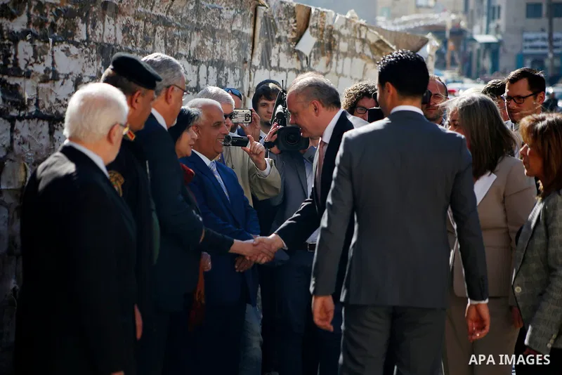 Slovakia's President Andrej Kiska visits the Church of the Nativity in the West Bank city of Bethlehem, March 28, 2017. Photo by Wisam Hashlamoun
