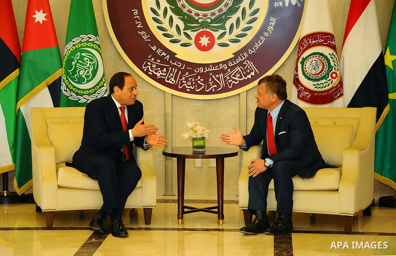 Egyptian President Abdel Fattah al-Sisi meets with Jordan's King Abdullah II in Amman on March 28, 2017 ahead of talks on the eve of the Arab League summit. Photo by Egyptian President Office