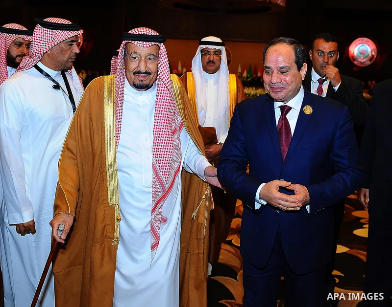 Egypt's President Abdel Fattah al-Sisi meets with Saudi Arabia's King Salman bin Abdulaziz al-Saud, on the sideline of the 28th Summit of the Arab League at the Dead Sea, Jordan March 29, 2017. Photo by Egyptian Presiden...