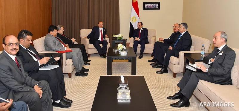 Egypt's President Abdel Fattah al-Sisi meets with Yemeni President Abedrabbo Mansour Hadi, on the sideline of the 28th Summit of the Arab League at the Dead Sea, Jordan March 29, 2017. Photo by Egyptian President Office