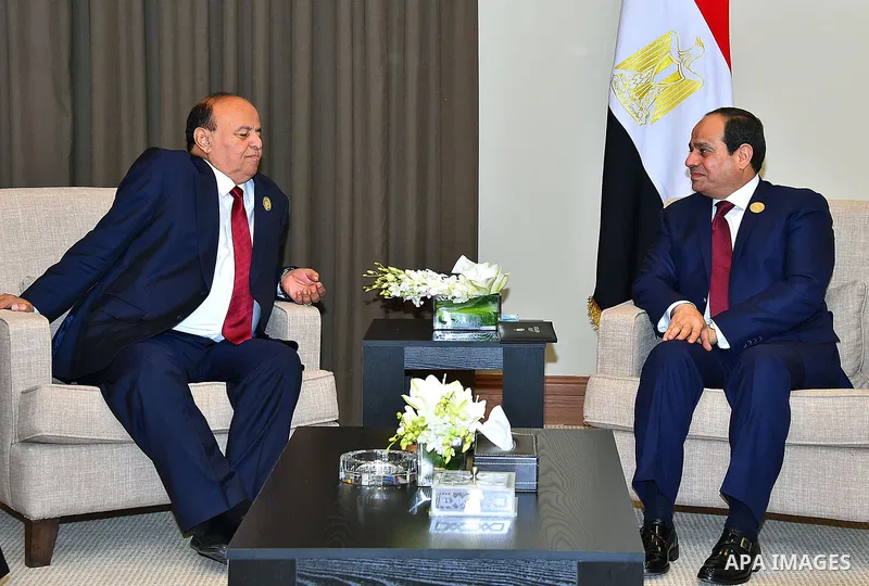 Egypt's President Abdel Fattah al-Sisi meets with Yemeni President Abedrabbo Mansour Hadi, on the sideline of the 28th Summit of the Arab League at the Dead Sea, Jordan March 29, 2017. Photo by Egyptian President Office