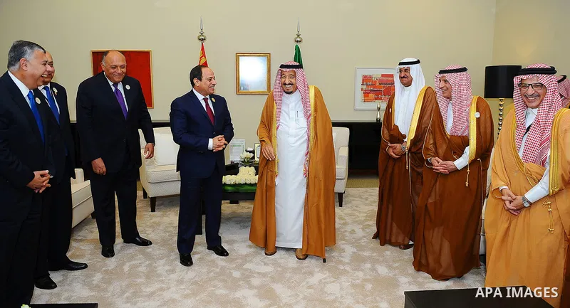 Egypt's President Abdel Fattah al-Sisi meets with Saudi Arabia's King Salman bin Abdulaziz al-Saud, on the sideline of the 28th Summit of the Arab League at the Dead Sea, Jordan March 29, 2017. Photo by Egyptian Presiden...