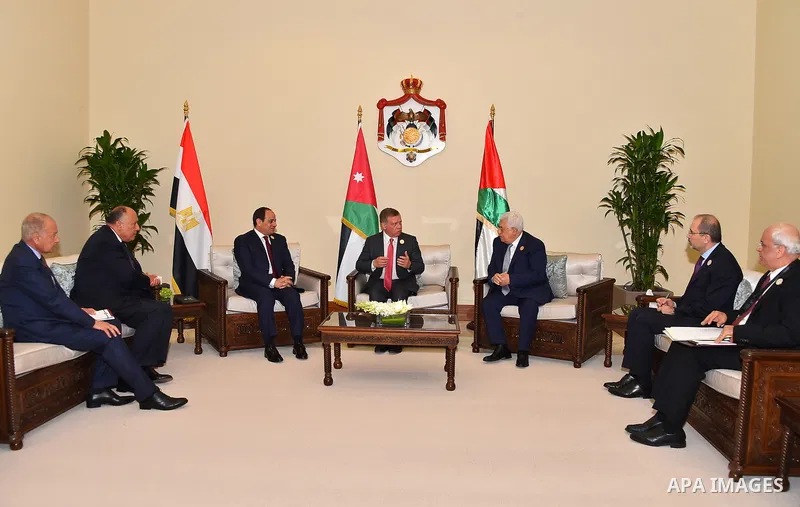 A handout picture provided by the Palestinian Authority's press office (PPO) on March 29, 2017, shows Egypt's President Abdel Fattah al-Sisi (L), Jordan's King Abdullah II (C) and Palestinian leader Mahmud Abbas during a...