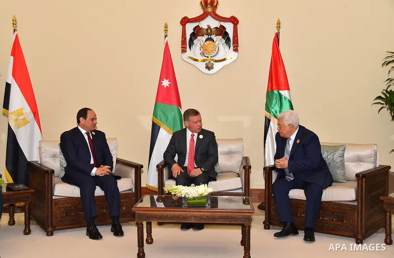 A handout picture provided by the Palestinian Authority's press office (PPO) on March 29, 2017, shows Egypt's President Abdel Fattah al-Sisi (L), Jordan's King Abdullah II (C) and Palestinian leader Mahmud Abbas during a...