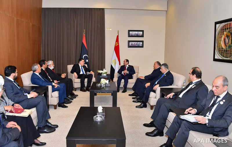 A handout picture provided by the Palestinian Authority's press office (PPO) on March 29, 2017, shows Egypt's President Abdel Fattah al-Sisi meets with Chairman of the Presidential Council of Libya, Fayez al-Sarraj durin...