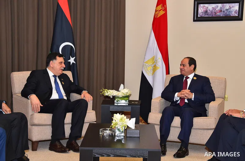 A handout picture provided by the Palestinian Authority's press office (PPO) on March 29, 2017, shows Egypt's President Abdel Fattah al-Sisi meets with Chairman of the Presidential Council of Libya, Fayez al-Sarraj durin...