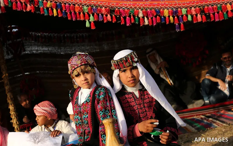 Palestinain bedouins girls wear traditional dress during a rally marking the 41st anniversary of Land Day, in Deir el-Balah, Central Gaza Strip, on March 31, 2017. Land Day marks the killing of six Arab Israelis during 1...