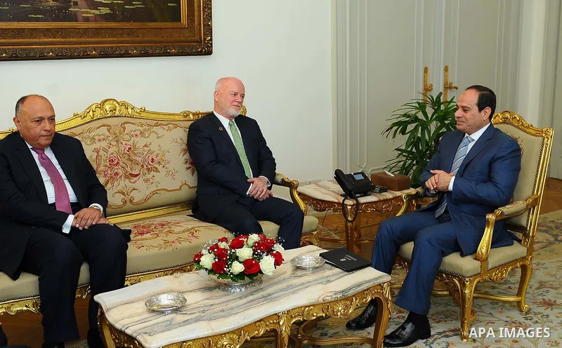 Egyptian President Abdel Fattah al-Sisi meets with United Nations General Assembly President Peter Thomson, in Cairo, Egypt on April 01, 2017. Photo by Egyptian President Office
