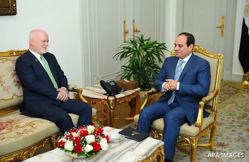 Egyptian President Abdel Fattah al-Sisi meets with United Nations General Assembly President Peter Thomson, in Cairo, Egypt on April 01, 2017. Photo by Egyptian President Office