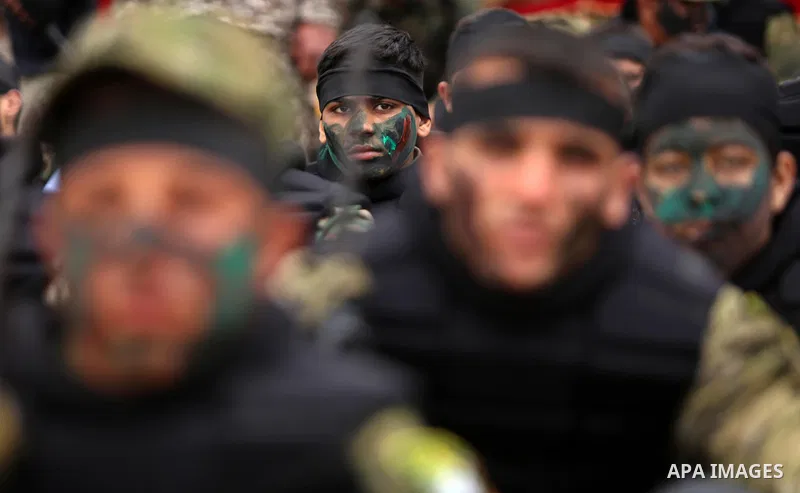 Palestinian high-school students show off their skills during a graduation ceremony from a military school course organised by the Palestinian security forces in Gaza strip, in Gaza City, on April 2, 2017. Photo by Ashra...