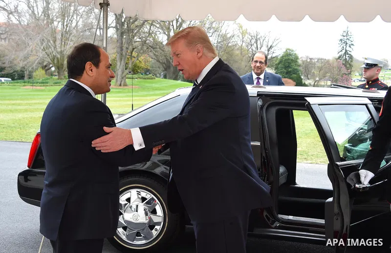 President Donald Trump welcomes Egyptian President Abdel Fattah el-Sisi before their meeting at the White House in Washington, United States on April 3, 2017. Photo by Egyptian President Office