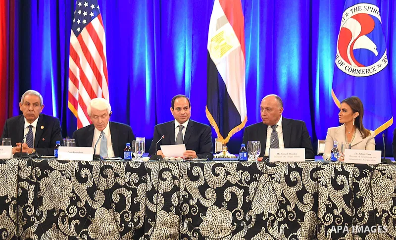 Egyptian President Abdel Fattah el-Sisi during his tour of the US Chamber of Commerce in Washington, United States on April 4, 2017. Photo by Egyptian President Office