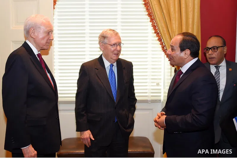 Egyptian President Abdulfettah el-Sisi meets with Senate Majority Leader Mitch McConnell and Senator Orrin Hatch, President Pro Tempore of the US Senate, at the U.S. Capitol in Washington, USA on April 4, 2017. Photo by...
