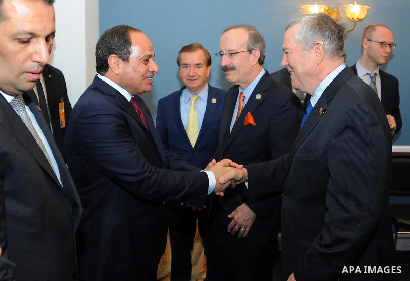 Egyptian President Abdel Fattah al-Sisi attends a meets in a secure room in the basement of the Capitol in Washington, Tuesday, April 4, 2017.Photo by Egyptian President Office