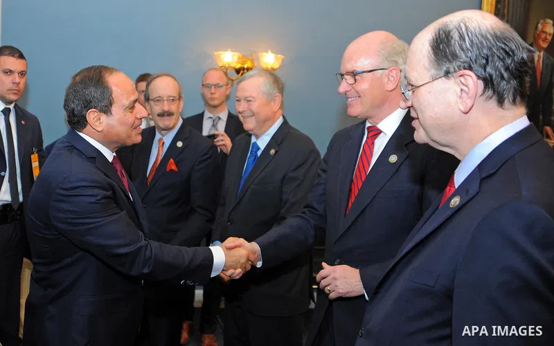 Egyptian President Abdel Fattah al-Sisi attends a meets in a secure room in the basement of the Capitol in Washington, Tuesday, April 4, 2017.Photo by Egyptian President Office