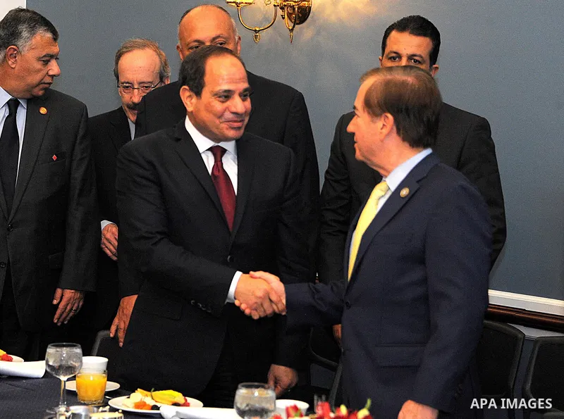Egyptian President Abdel Fattah al-Sisi attends a meets in a secure room in the basement of the Capitol in Washington, Tuesday, April 4, 2017.Photo by Egyptian President Office