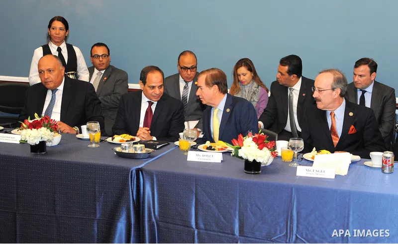 Egyptian President Abdel Fattah al-Sisi attends a meets in a secure room in the basement of the Capitol in Washington, Tuesday, April 4, 2017.Photo by Egyptian President Office