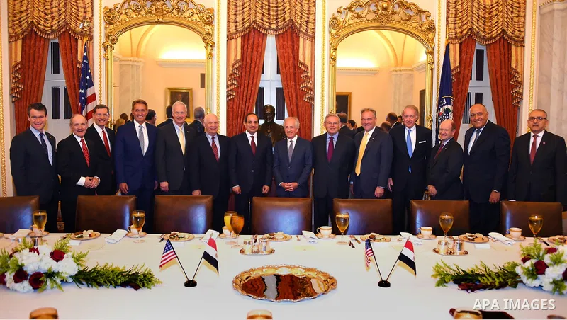 Egyptian President Abdel Fattah al-Sisi attends a meets in a secure room in the basement of the Capitol in Washington, Tuesday, April 4, 2017.Photo by Egyptian President Office