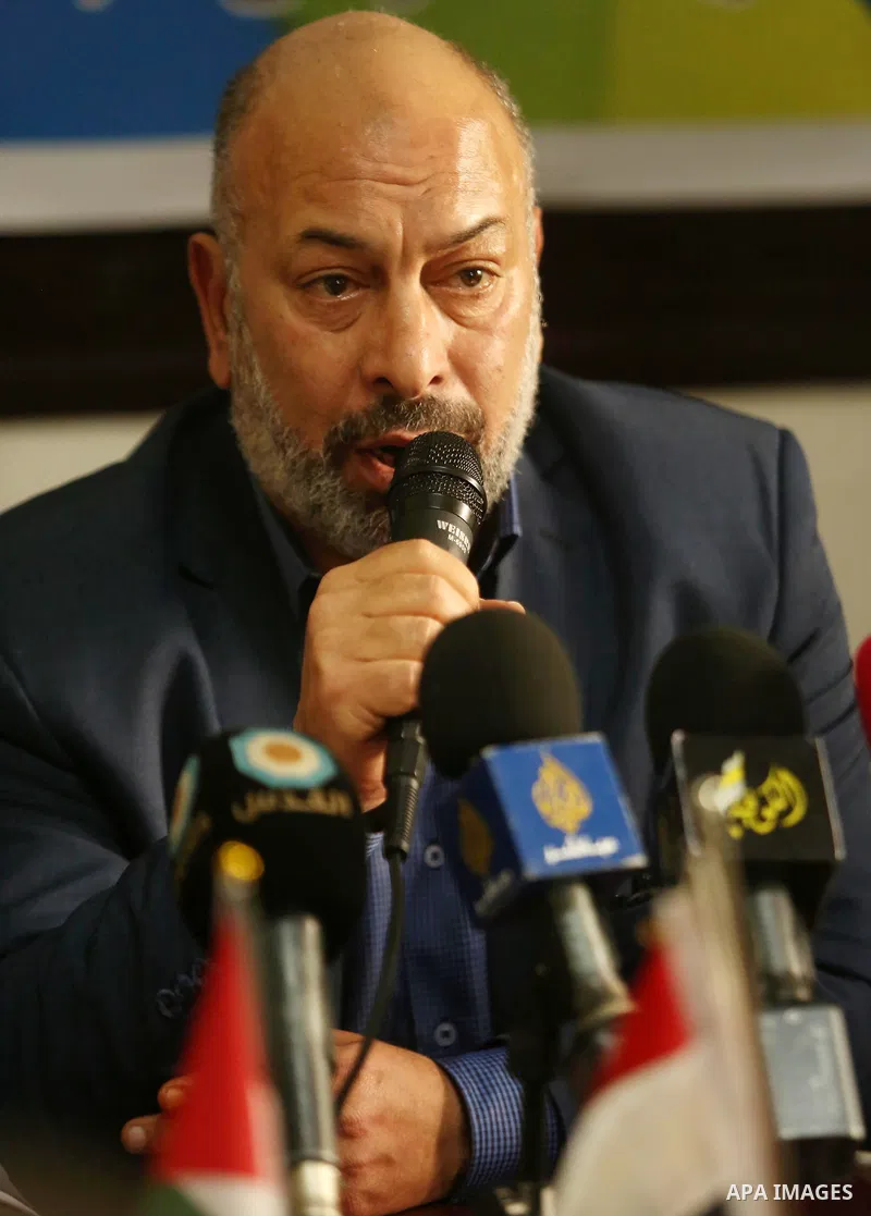 Member of Fatah movement, Ashraf Jomaa, speaks durina a meeting, in Gaza City April 5, 2017. Photo by Ashraf Amra