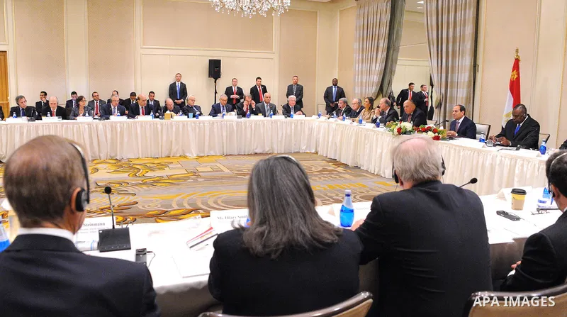 Egypt's President Abdel Fattah al-Sisi attends a meeting Director of US national intelligence, in Washington, United States on April 5, 2017. Photo by Egyptian President Office