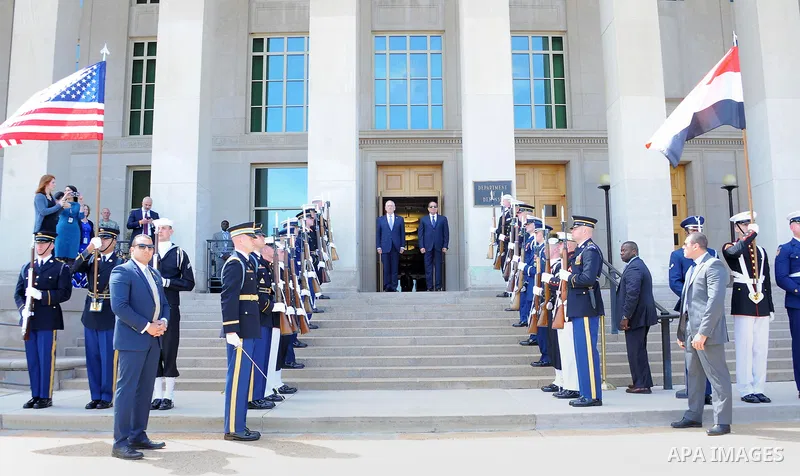 Egypt's President Abdel Fattah al-Sisi meets with US Defense Secretary James Mattis at the Pentagon, in Washington, United States on April 5, 2017. Photo by Egyptian President Office