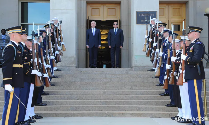 Egypt's President Abdel Fattah al-Sisi meets with US Defense Secretary James Mattis at the Pentagon, in Washington, United States on April 5, 2017. Photo by Egyptian President Office