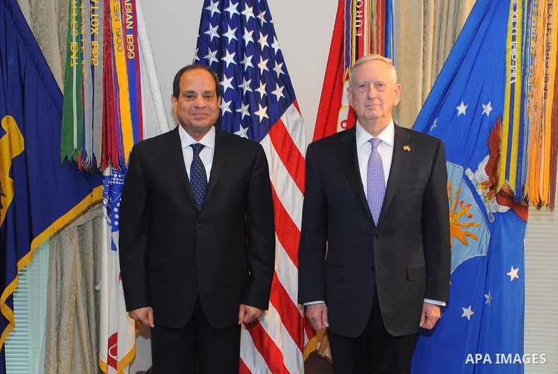 Egypt's President Abdel Fattah al-Sisi meets with US Defense Secretary James Mattis at the Pentagon, in Washington, United States on April 5, 2017. Photo by Egyptian President Office