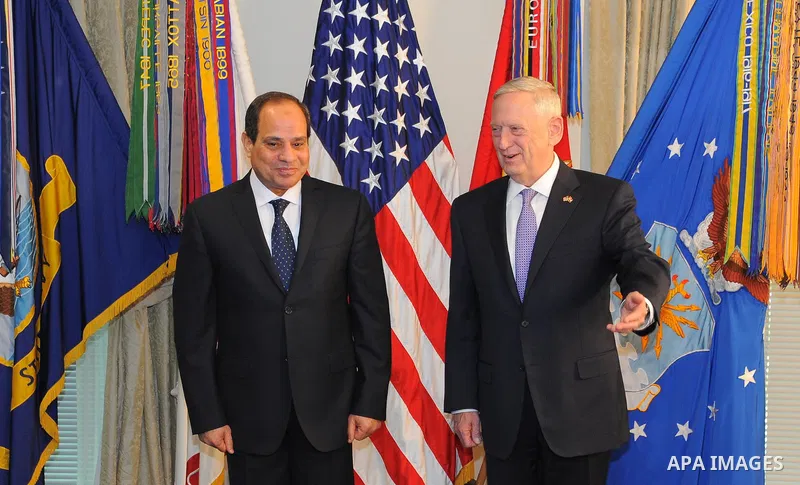Egypt's President Abdel Fattah al-Sisi meets with US Defense Secretary James Mattis at the Pentagon, in Washington, United States on April 5, 2017. Photo by Egyptian President Office